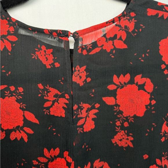 Zara Women’s Sheer Chiffon Black Red Floral Blouse Size Medium - Picture 9 of 15